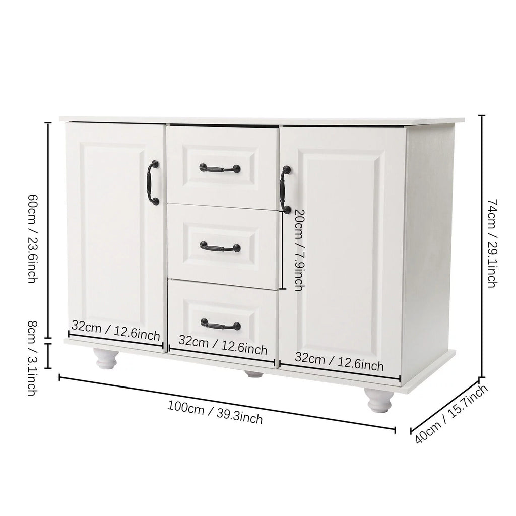 White Wooden 3 Drawer 2 Door Storage Cabinet Z212963