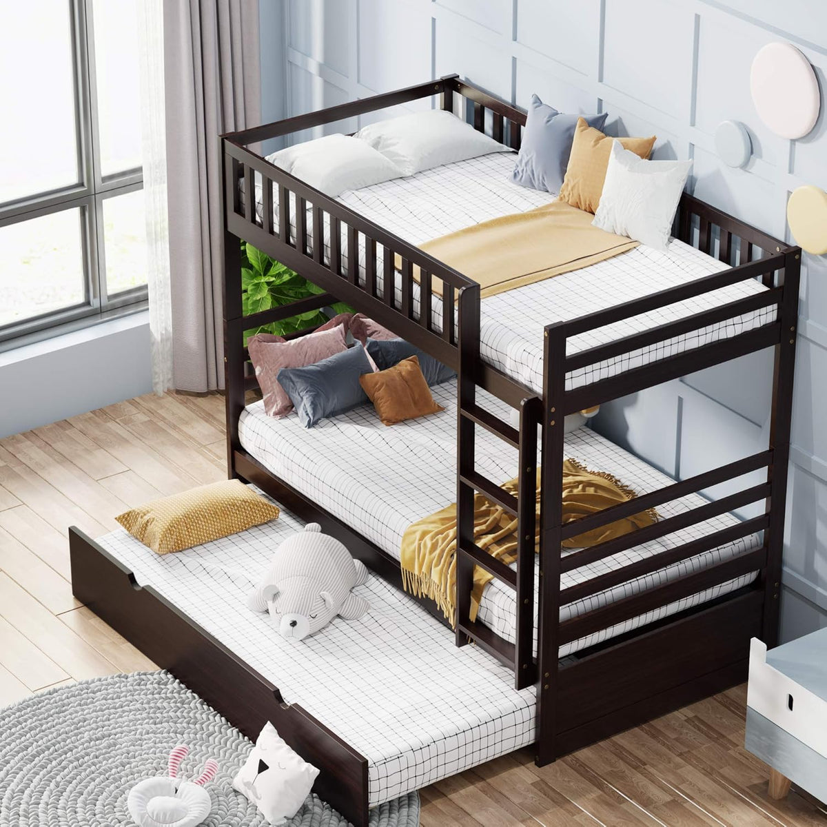 Twin Loft Bed with Slide and Storage Staircase Grey E5148