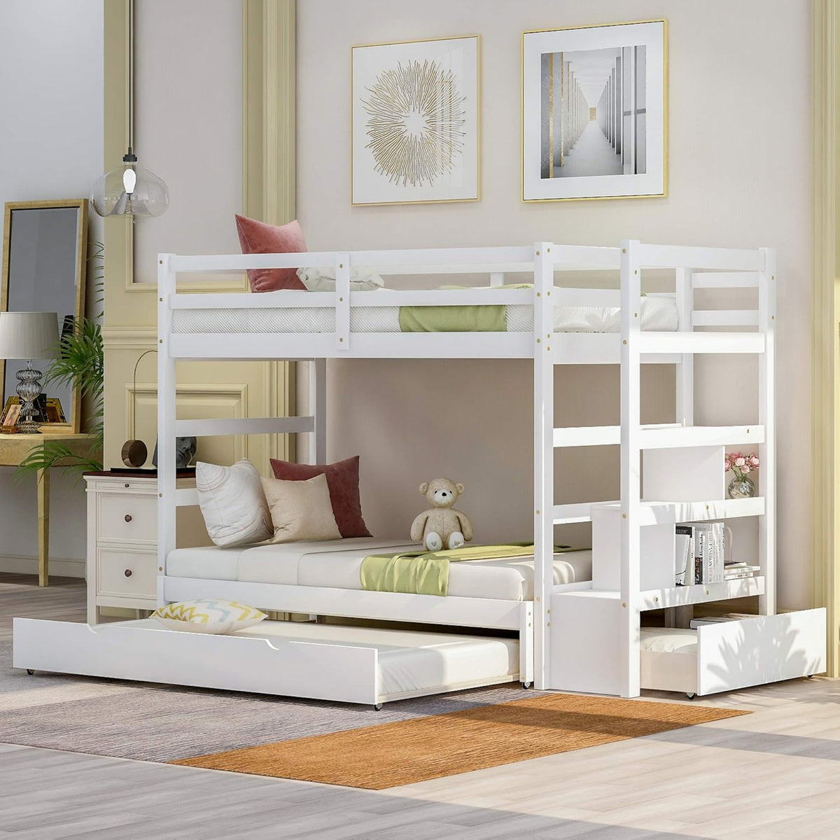 Twin Loft Bed with Slide and Storage Staircase Grey E5148