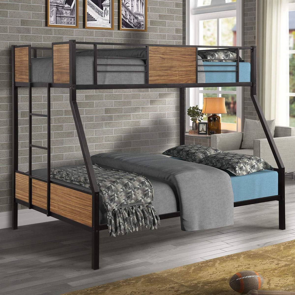 Twin Loft Bed with Slide and Storage Staircase Grey E5148