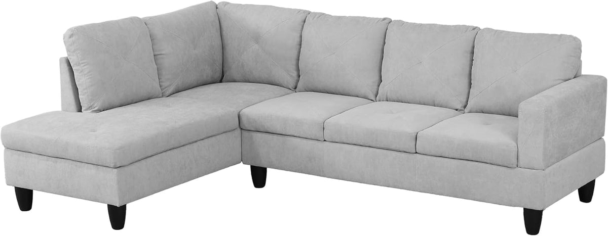 97" L-Shaped Corner Sofa with Left Chaise & Movable Storage Ottoman, 6 Seat Flannelette Fabric Sectional Couch, Wood Legs & Frame H475671